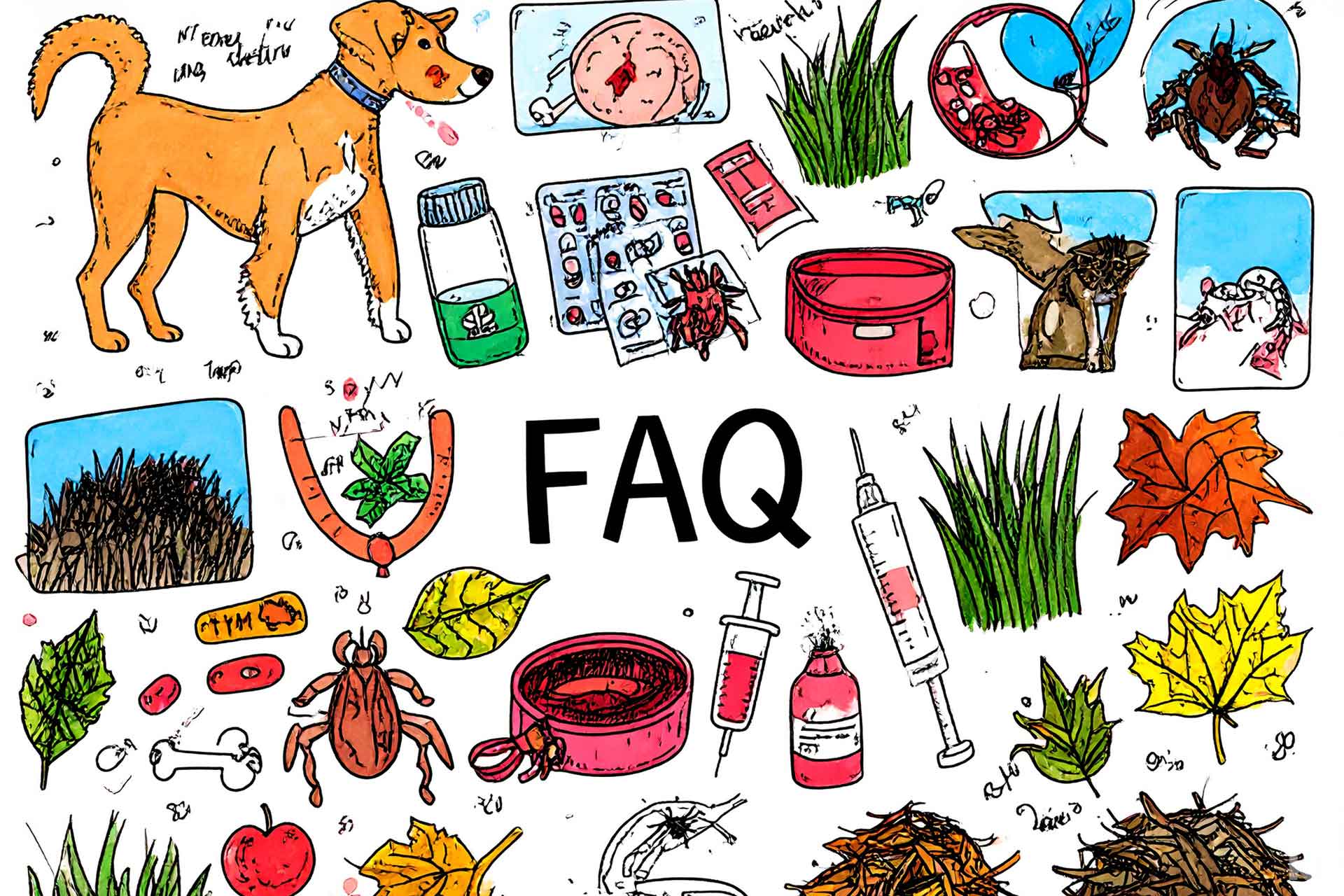 Buntes Bild mit Zeichnungen zum Thema Borreliose beim Hund