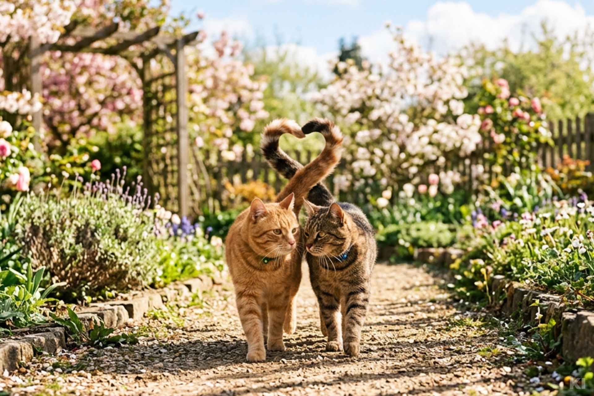 Herzerkrankungen Katze, zwei Katzen formen ein Herz mit ihrem Schwanz