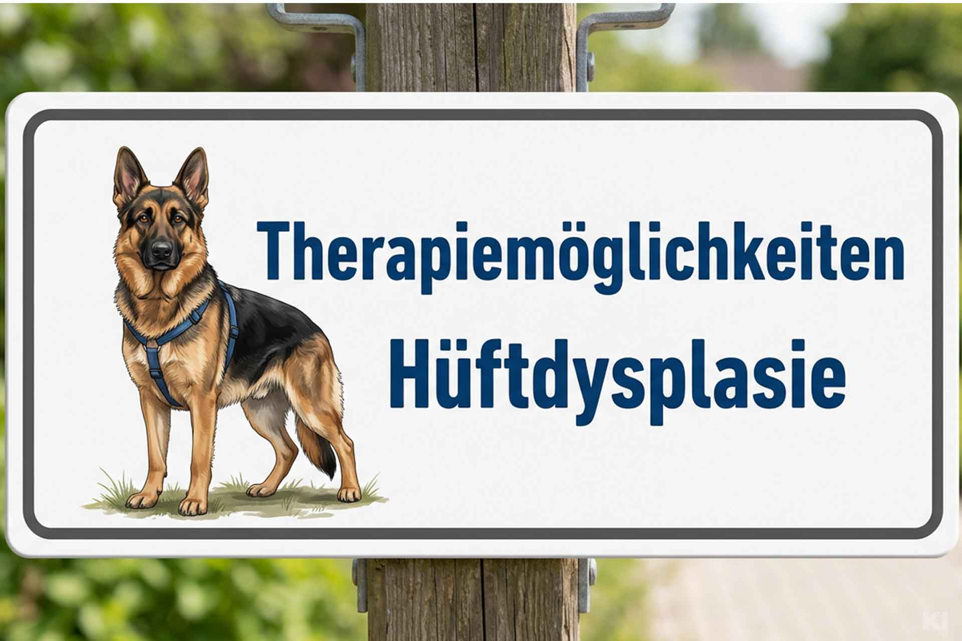 Schild mit der Aufschrift "Therapiemöglichkeiten Hüftdysplasie"