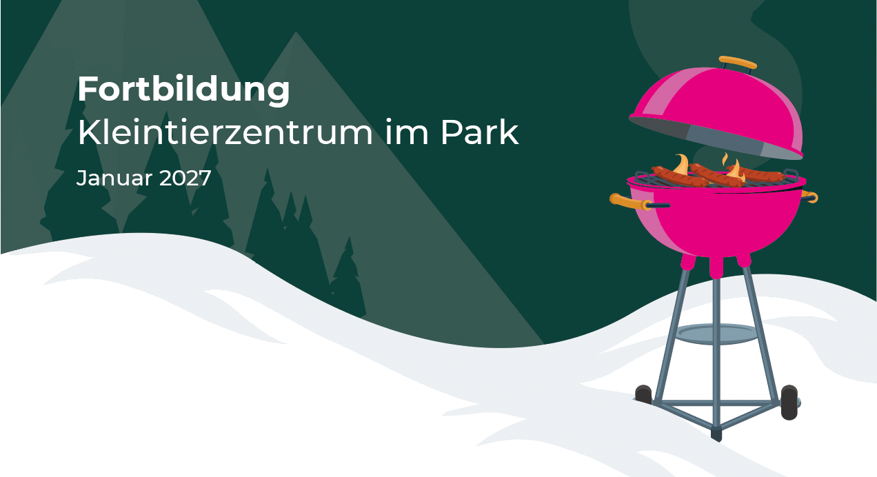 Grafik mit einer Schneelandschaft und einem pinken Grill